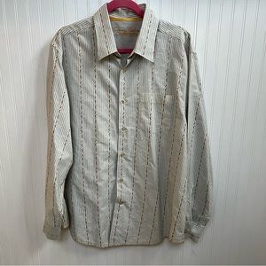 Tommy Bahama Denim Light Blue & White Stripe Long Sleeve Cotton Button Up Shirt